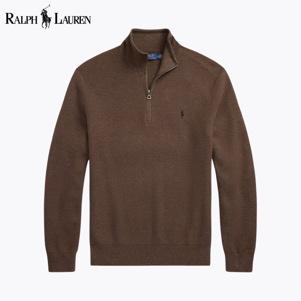 RL Mesh-Knit Cotton Quarter-Zip Sweater RL Mesh-Knit Cotton Quarter-Zip Sweater Slate Crown Brown S 