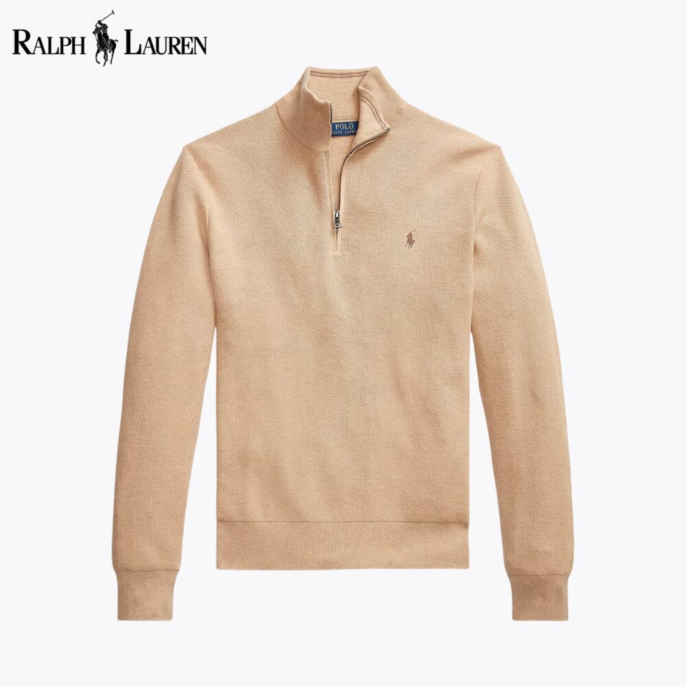 RL Mesh-Knit Cotton Quarter-Zip Sweater RL Mesh-Knit Cotton Quarter-Zip Sweater Slate Crown Camel S 