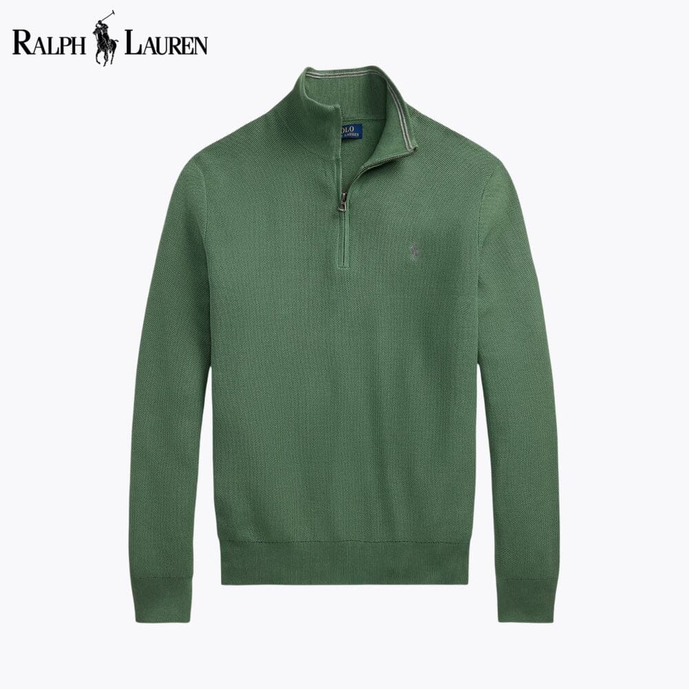 RL Mesh-Knit Cotton Quarter-Zip Sweater RL Mesh-Knit Cotton Quarter-Zip Sweater Slate Crown Green S 