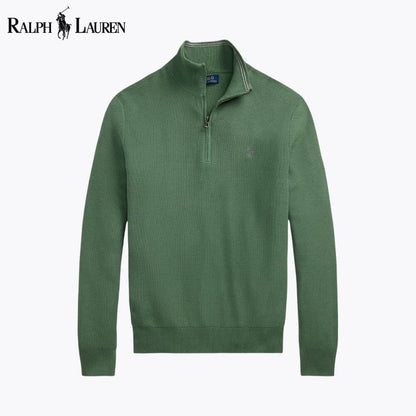 RL Mesh-Knit Cotton Quarter-Zip Sweater RL Mesh-Knit Cotton Quarter-Zip Sweater Slate Crown Green S 