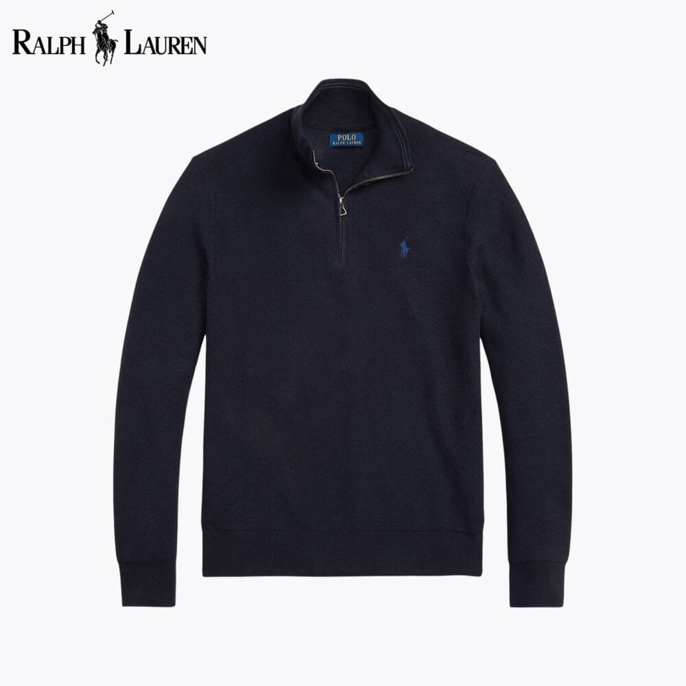 RL Mesh-Knit Cotton Quarter-Zip Sweater RL Mesh-Knit Cotton Quarter-Zip Sweater Slate Crown Navy blue S 