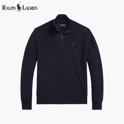 RL Mesh-Knit Cotton Quarter-Zip Sweater RL Mesh-Knit Cotton Quarter-Zip Sweater Slate Crown Navy blue S 