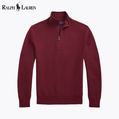 RL Mesh-Knit Cotton Quarter-Zip Sweater RL Mesh-Knit Cotton Quarter-Zip Sweater Slate Crown Red Wine S 