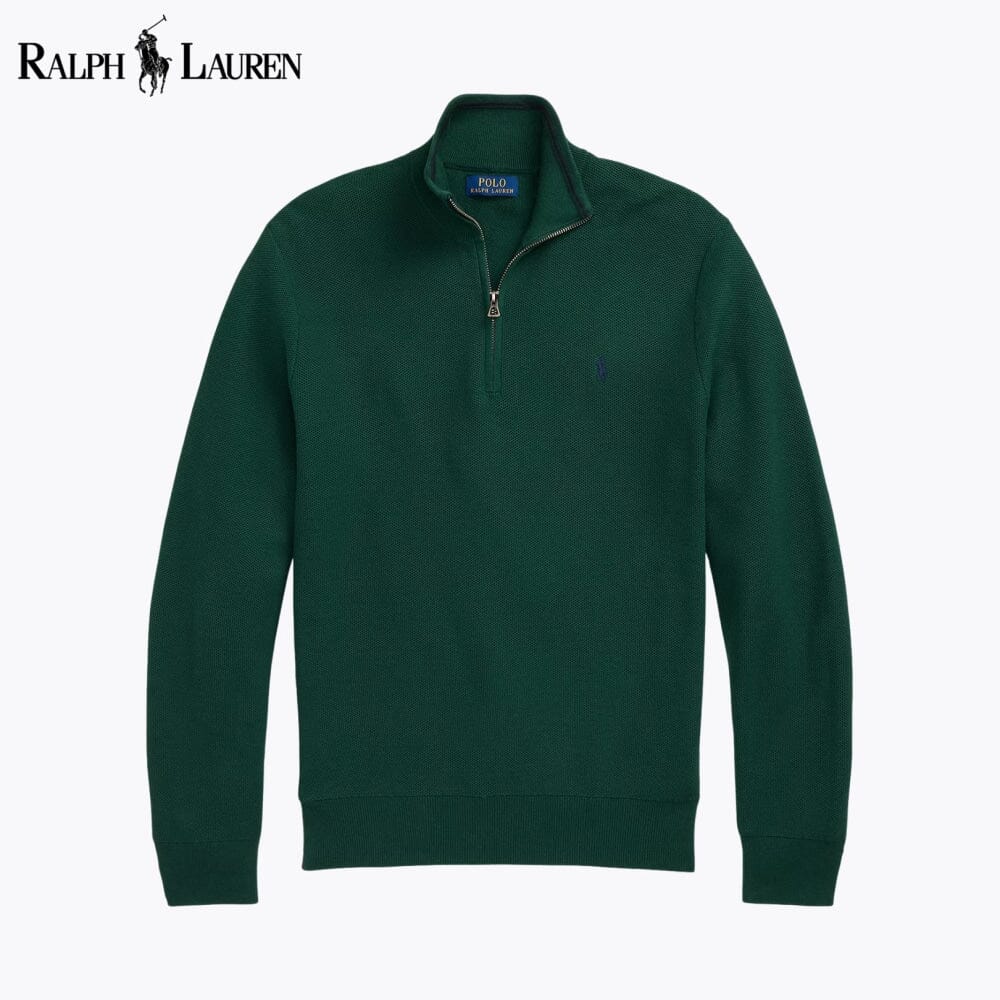 RL Mesh-Knit Cotton Quarter-Zip Sweater RL Mesh-Knit Cotton Quarter-Zip Sweater Slate Crown Vintage Pine S 