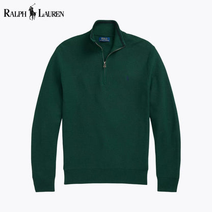 RL Mesh-Knit Cotton Quarter-Zip Sweater RL Mesh-Knit Cotton Quarter-Zip Sweater Slate Crown Vintage Pine S 