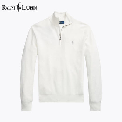 RL Mesh-Knit Cotton Quarter-Zip Sweater RL Mesh-Knit Cotton Quarter-Zip Sweater Slate Crown White S 