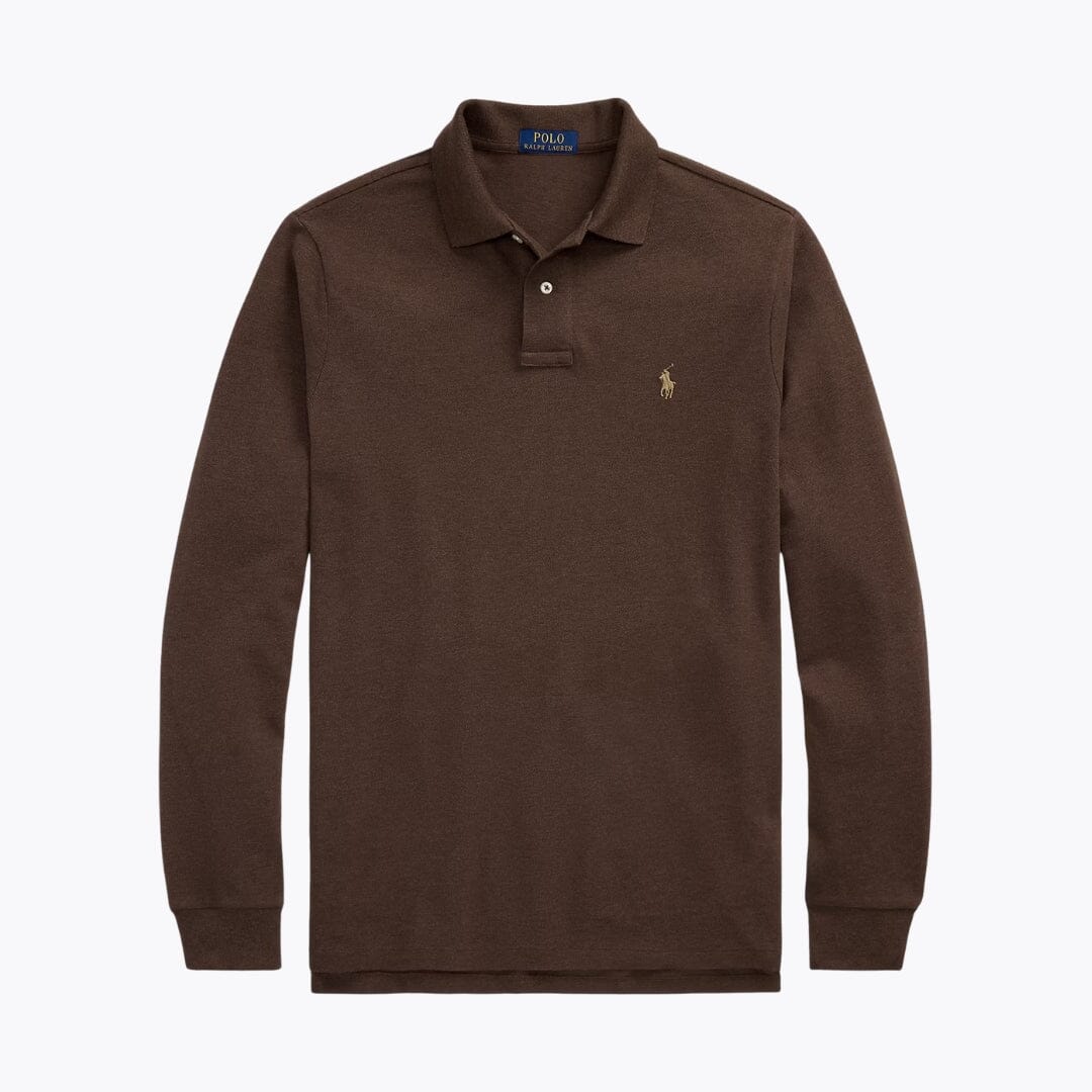 RL Mesh Long-Sleeve Polo Shirt RL Mesh Long-Sleeve Polo Shirt Slate Crown Nutmeg Brown Heather S 