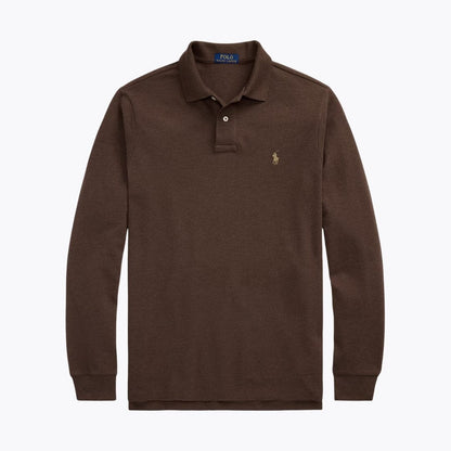 RL Mesh Long-Sleeve Polo Shirt RL Mesh Long-Sleeve Polo Shirt Slate Crown Nutmeg Brown Heather S 