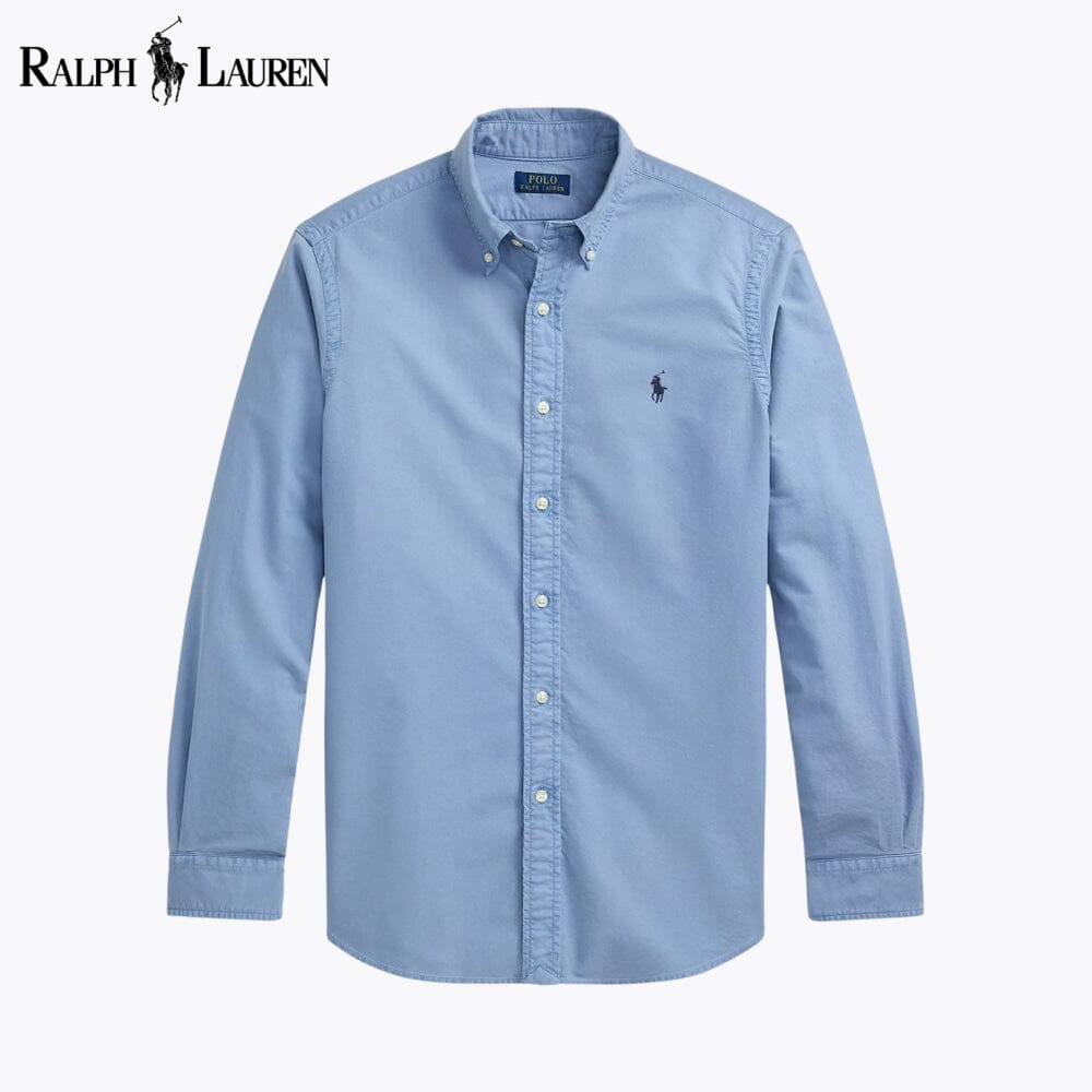 RL Slim Fit Garment-Dyed Oxford Shirt RL Slim Fit Garment-Dyed Oxford Shirt Slate Crown Channel Blue S 