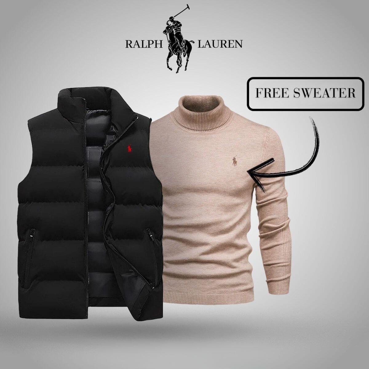 R&L Vest + Exclusive Free Sweater (CLEARANCE) Luxttier Black Beige M