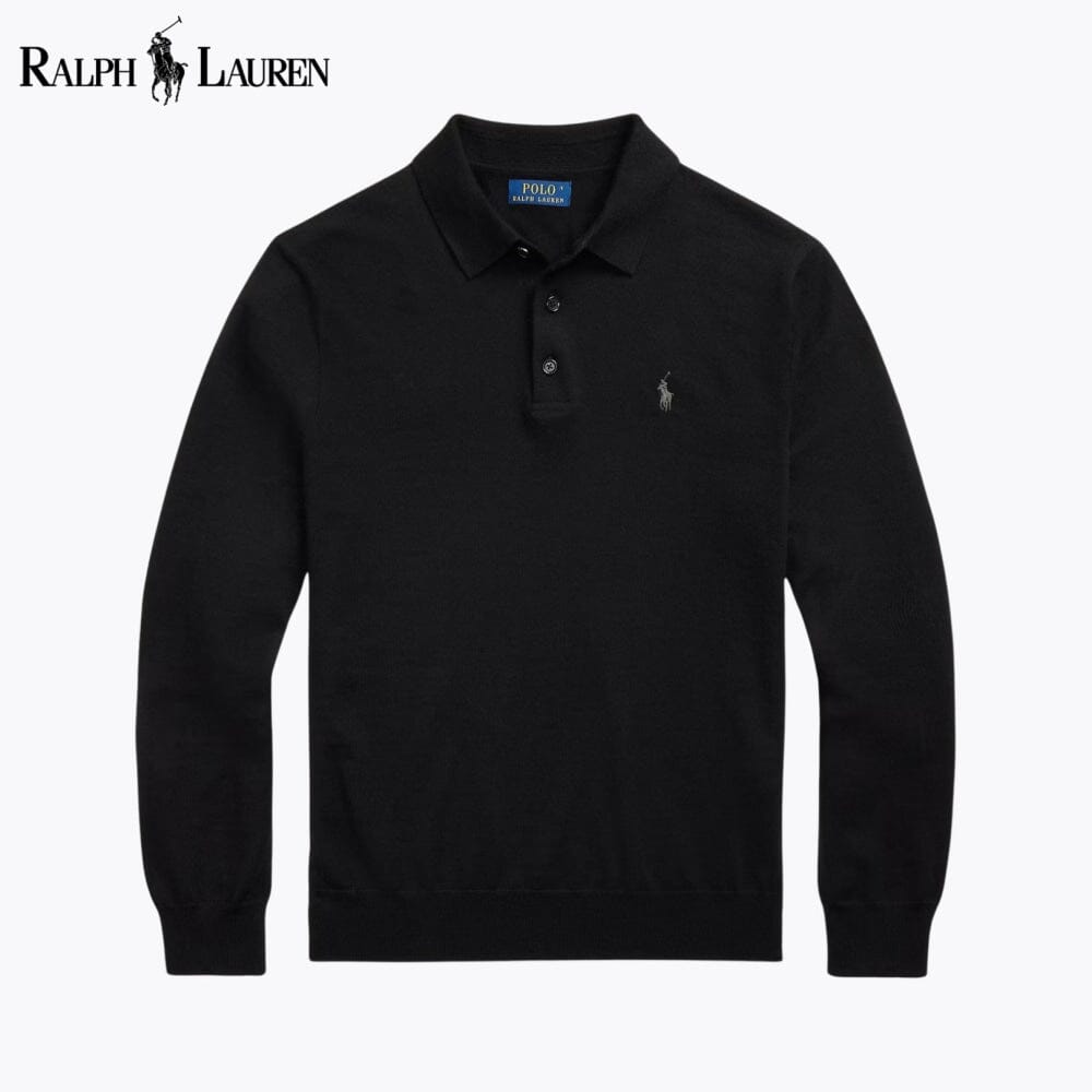 RL Wool Polo-Collar Jumper RL Wool Polo-Collar Sweater Slate Crown Black S 