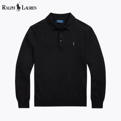 RL Wool Polo-Collar Jumper RL Wool Polo-Collar Sweater Slate Crown Black S 