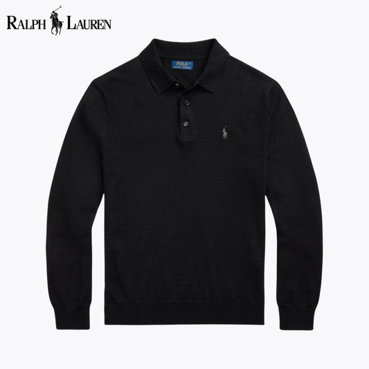 RL Wool Polo-Collar Jumper RL Wool Polo-Collar Sweater Slate Crown Black S 