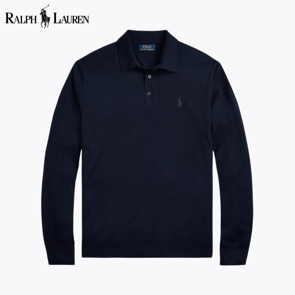 RL Wool Polo-Collar Jumper RL Wool Polo-Collar Sweater Slate Crown Blue Navy S 