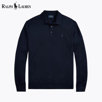 RL Wool Polo-Collar Jumper RL Wool Polo-Collar Sweater Slate Crown Blue Navy S 
