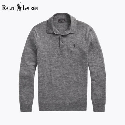 RL Wool Polo-Collar Jumper RL Wool Polo-Collar Sweater Slate Crown Grey S 