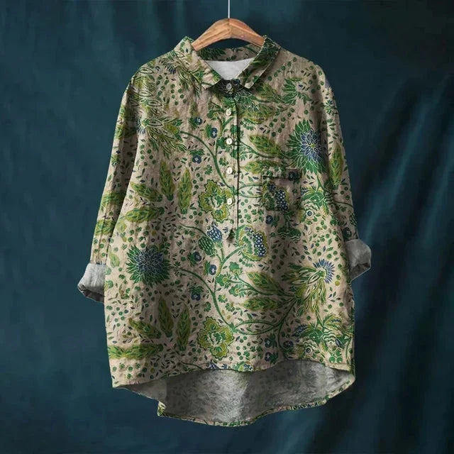 Rosie- VINTAGE FLORAL BLOUSE Shirt Belleza & Glamour Dark Green S 