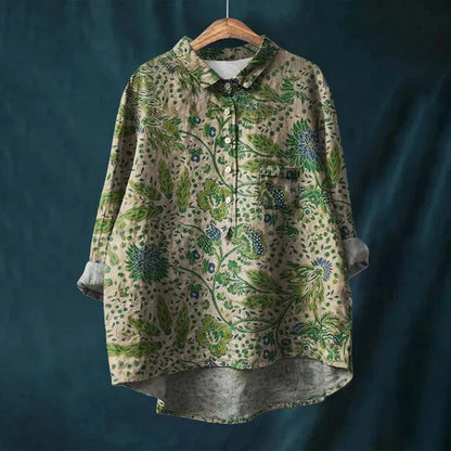 Rosie- VINTAGE FLORAL BLOUSE Shirt Belleza & Glamour Dark Green S 