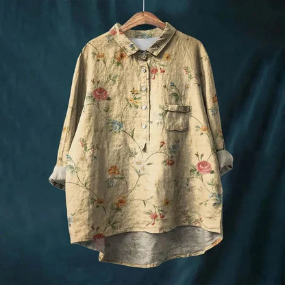 Rosie- VINTAGE FLORAL BLOUSE Shirt Belleza & Glamour Khaki S 