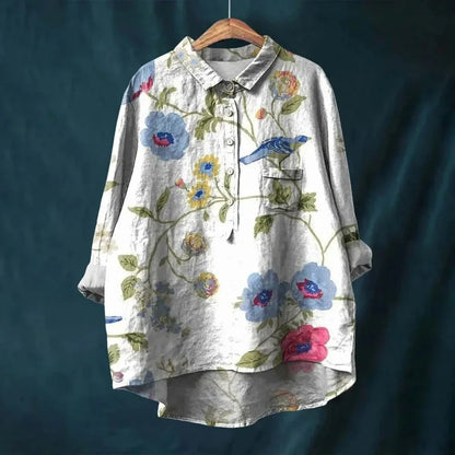 Rosie- VINTAGE FLORAL BLOUSE Shirt Belleza & Glamour White S 