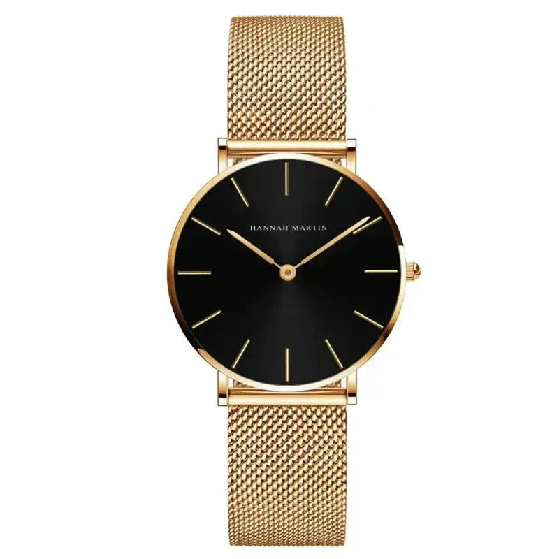 Round Women's Wrist Watch Relógio de Pulso Feminino Redondo Belleza & Glamour Gold with Black 