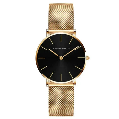 Round Women's Wrist Watch Relógio de Pulso Feminino Redondo Belleza & Glamour Gold with Black 