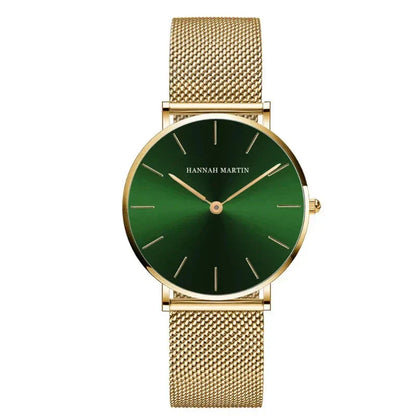 Round Women's Wrist Watch Relógio de Pulso Feminino Redondo Belleza & Glamour Green with Gold 