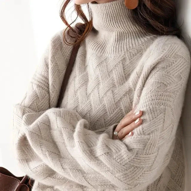 Sophia™ | Graceful Turtleneck Sweater Belleza & Glamour Khaki S 