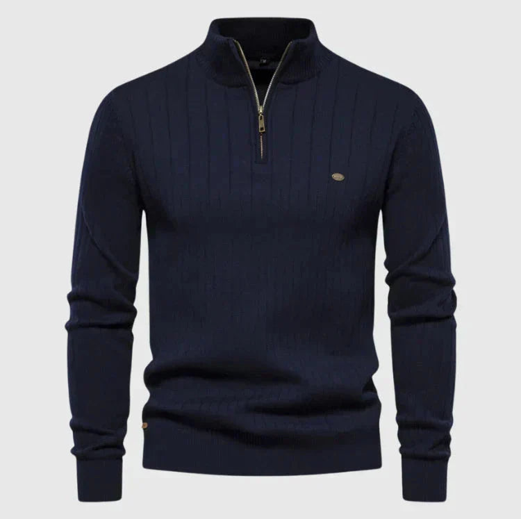 Thomas™ | Zip Neck Knit Sweaters Belleza & Glamour Navy Blue S 