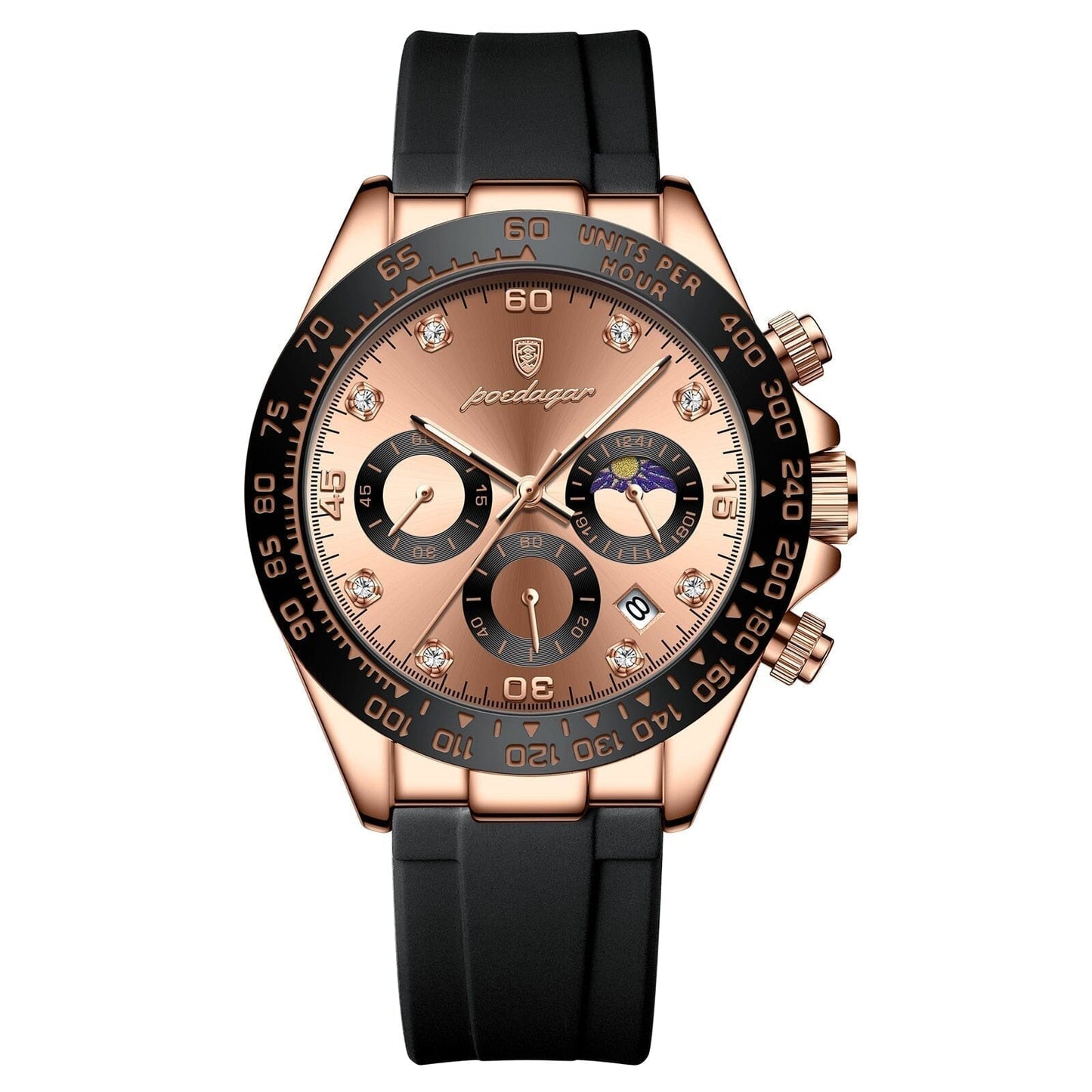 Watch Poedagar Chronograph Fase Date Relogio 04 Belleza & Glamour Rose Gold Gold 
