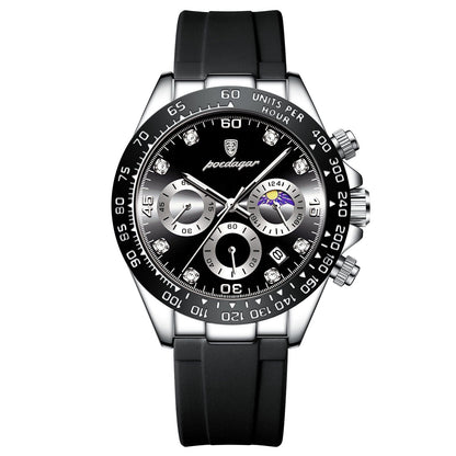 Watch Poedagar Chronograph Fase Date Relogio 04 Belleza & Glamour Silver Black 