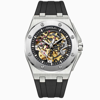 Watch Poedagar Skeleton Oak Relogio 42 Belleza & Glamour Prata 