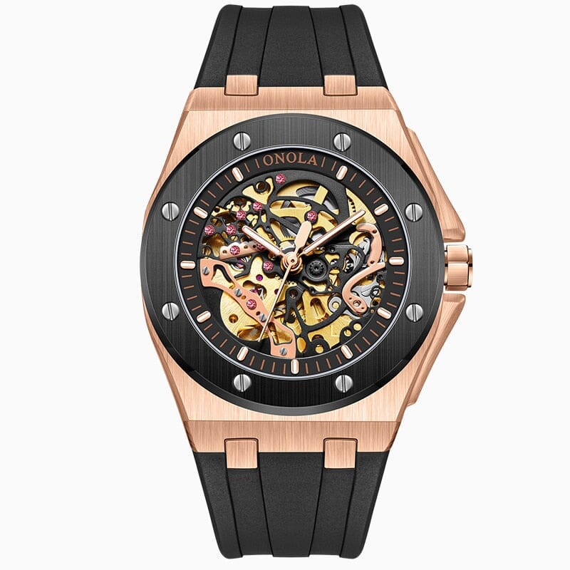 Watch Poedagar Skeleton Oak Relogio 42 Belleza & Glamour Rose Black 