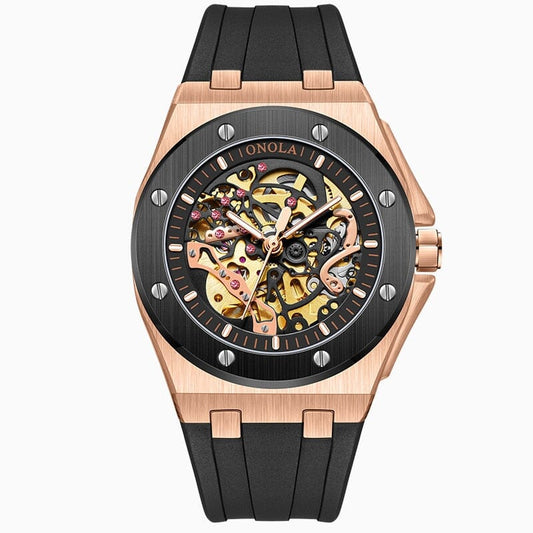 Watch Poedagar Skeleton Oak Relogio 42 Belleza & Glamour Rose Black 